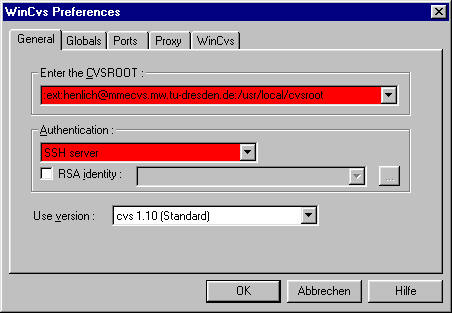 WinCVS-Preferences/General-Menü
