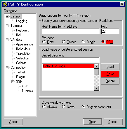 PuTTY-Konfigurations-Dialog