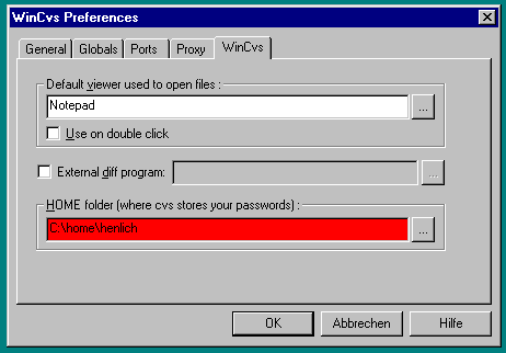 WinCVS-Preferences/WinCvs-Menü